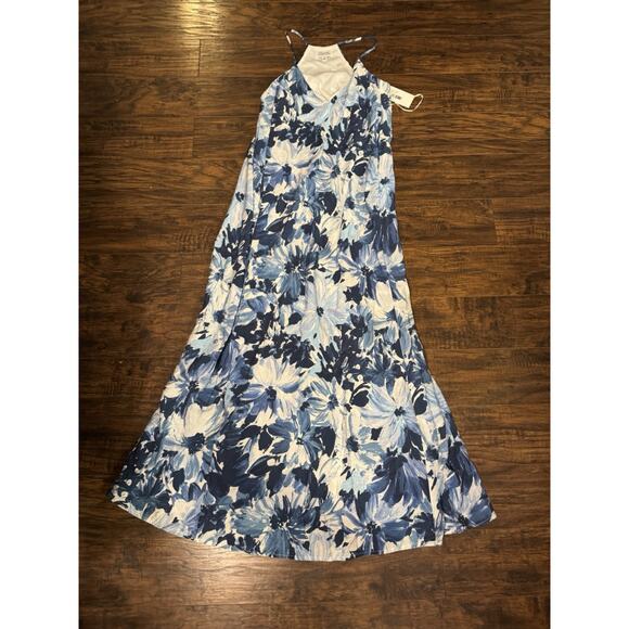 Tahari Arthur S. Levine Blue Color Floral Maxi Dress, W/Pockets Sz: XS - Picture 1 of 9